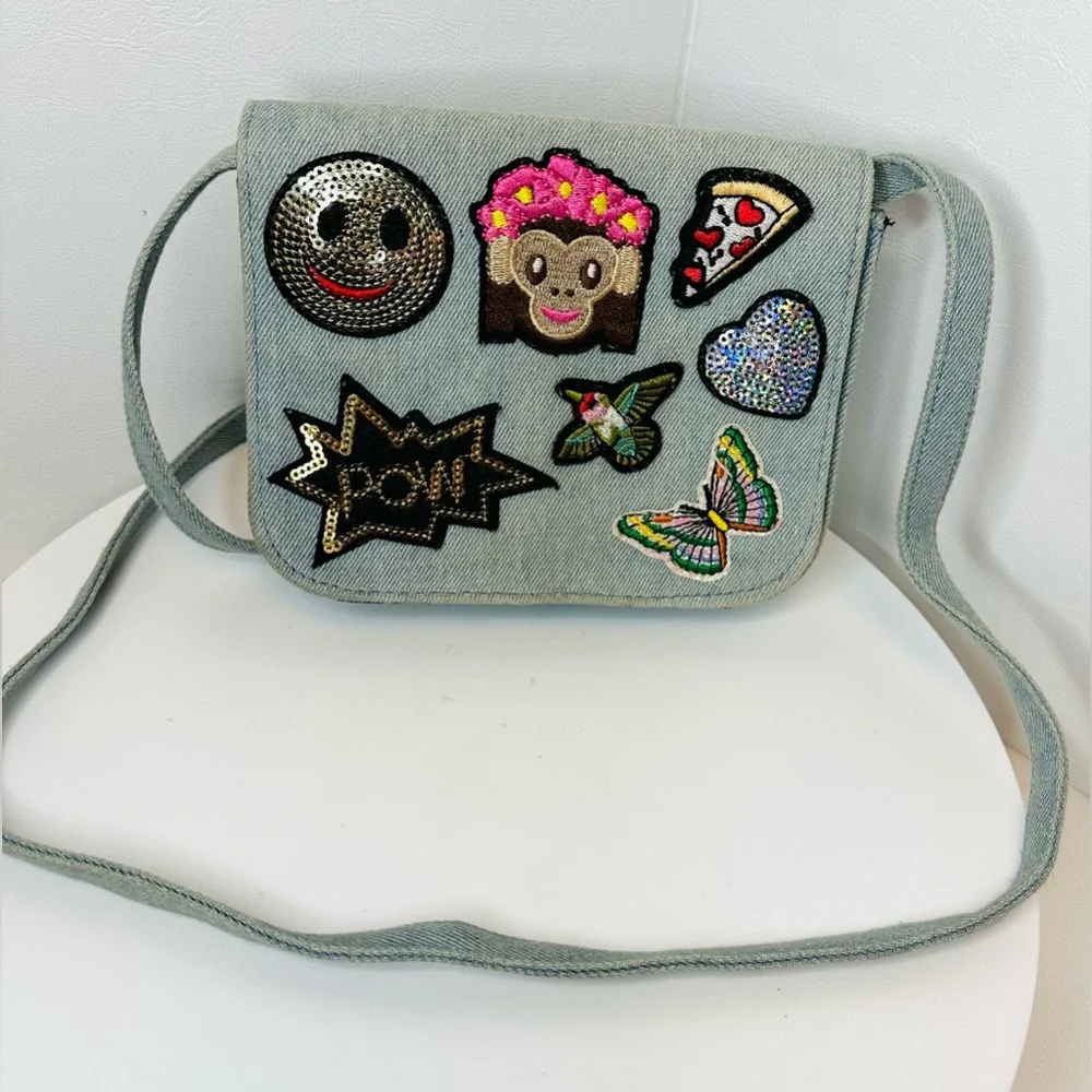 Women's Boho Hippie Colorful Denim Crossbody Shoulder Bag Patched Purse